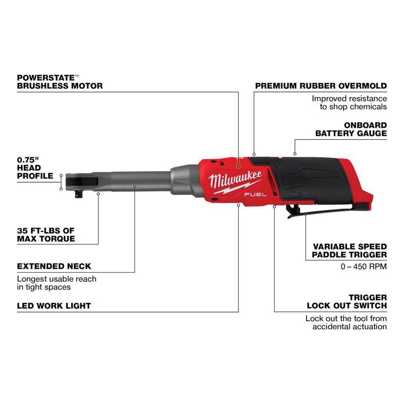Milwaukee M12 FUEL 12V Llave de trinquete inalámbrica sin escobillas de 3/8 pulg. de alcance extendido y alta velocidad (solo herramienta) - 2569-20.