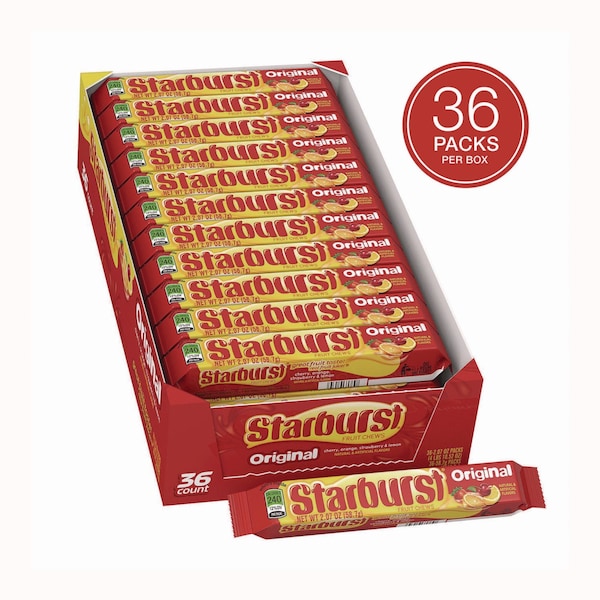 Starburst Original Fruit Chews, Cherry; Lemon; Orange; Strawberry, 12 Pieces, 36PK - MMM01151