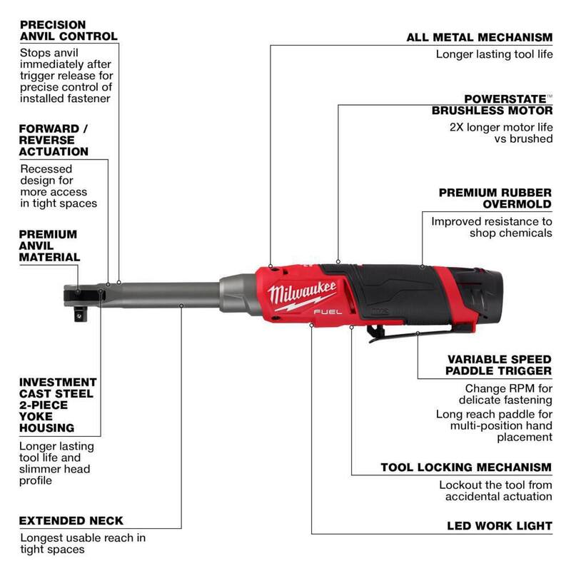 Juego de llave de trinquete inalámbrica sin escobillas de iones de litio de 12V con alcance extendido de alta velocidad de 3/8 pulgadas - 2569-21 de Milwaukee M12 FUEL