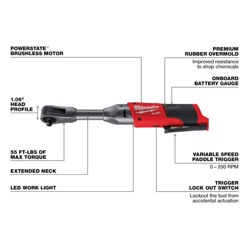 Milwaukee M12 FUEL 12V 3/8 pulgadas Llave de trinquete inalámbrica sin escobillas de iones de litio de alcance extendido (sólo herramienta) - 2560-20