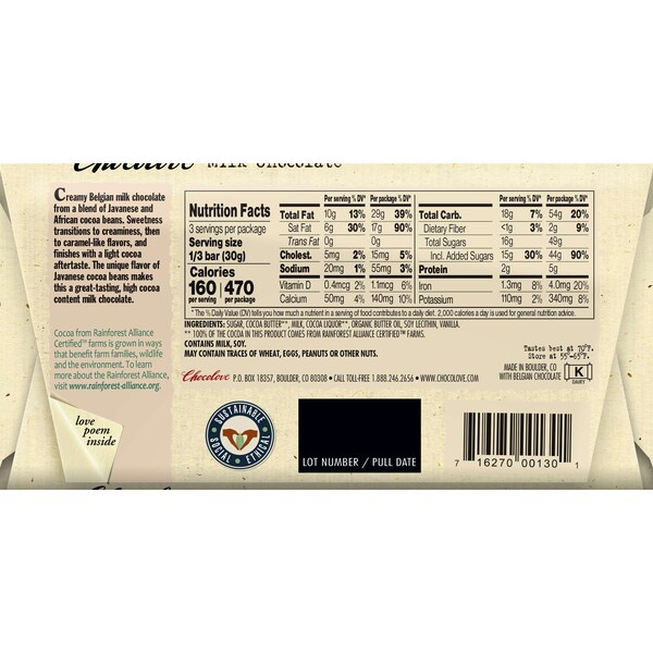 Chocolove Chocolove Milk Chocolate Bar 3.2 oz. Bar, PK144 - 130