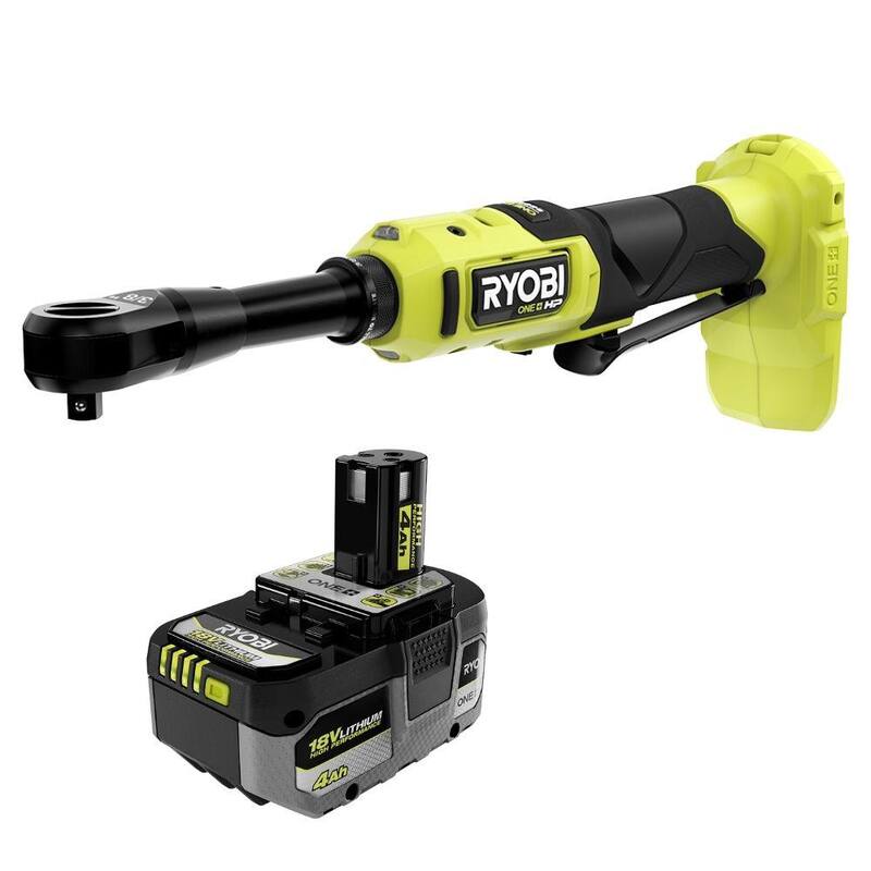 RYOBI ONE+ HP 18V Llave de trinquete extendida inalámbrica sin escobillas de 3/8 de pulgada con batería de alto rendimiento de 4.0 Ah de iones de litio - PBLRC25B-PBP004