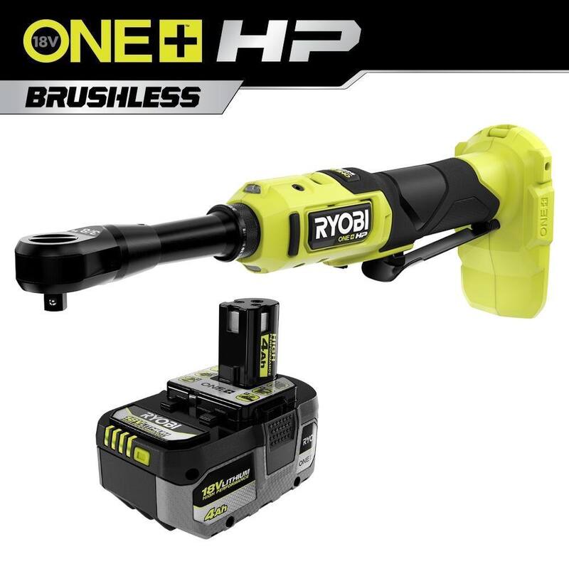 RYOBI ONE+ HP 18V Llave de trinquete extendida inalámbrica sin escobillas de 3/8 de pulgada con batería de alto rendimiento de 4.0 Ah de iones de litio - PBLRC25B-PBP004
