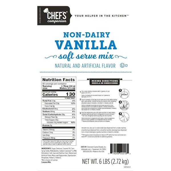 Chefs Companion Chefs Companion Non Dairy Vanilla Soft Serve Mix 6lbs, PK6 - 54018