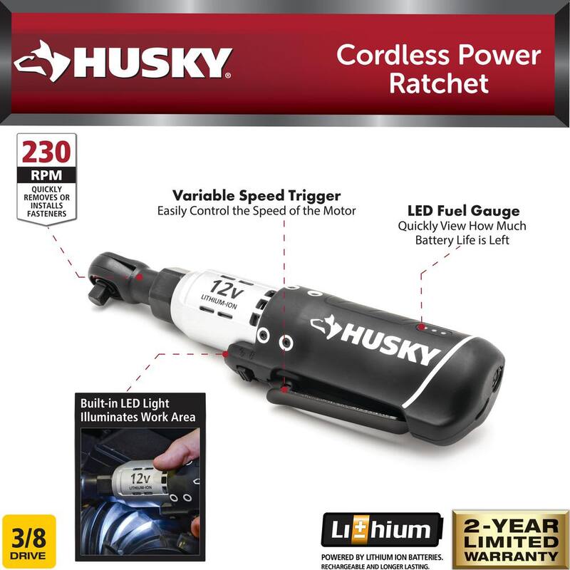 Husky Ratchet inalámbrico de iones de litio de 12 voltios y 3/8 pulgadas de unidad - H38CPRAT