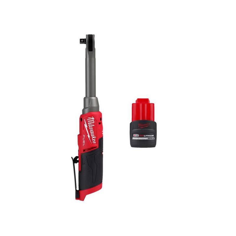 Llave de trinquete inalámbrica sin escobillas de litio de 12V con extensión de alcance extendido Milwaukee M12 FUEL con paquete de batería de alto rendimiento CP 2.5 Ah - 2569-20-48-11-2425