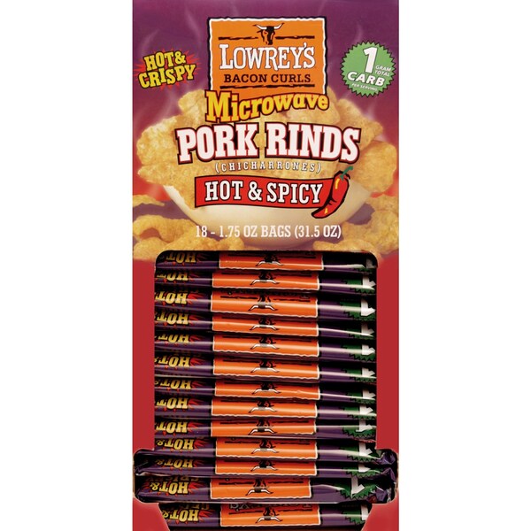 Lowreys Lowrey's Hot and Spicy Microwave Pork Rinds 1.75 oz Packet - 114980
