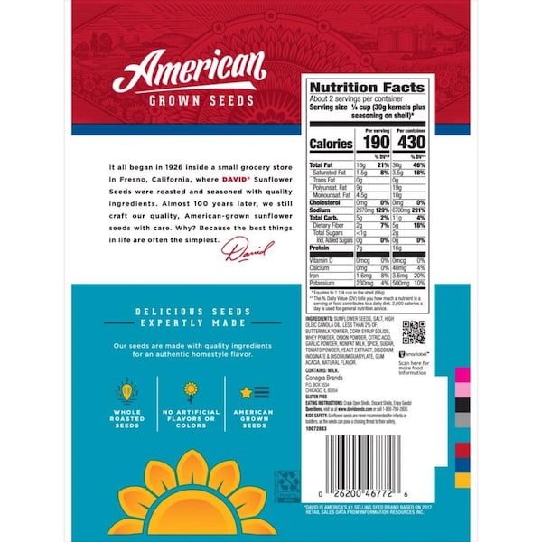 Davids David's Jumbo Ranch Sunflower Seeds 5.25 oz Bagged - 496526