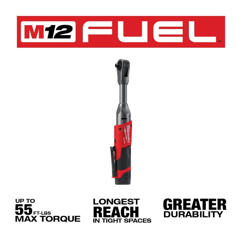 Milwaukee M12 FUEL 12V Inalámbrico sin escobillas 3/8 pulgadas Llave de trinquete de alcance extendido con batería de 2.0 Ah - 2560-21