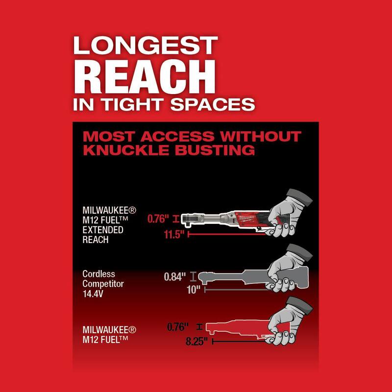 Milwaukee M12 FUEL 12V Inalámbrico sin escobillas 3/8 pulgadas Llave de trinquete de alcance extendido con batería de 2.0 Ah - 2560-21