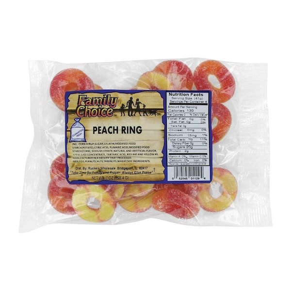 Ruckers Family Choice Peach Rings Gummi Candy 7 oz - 1129