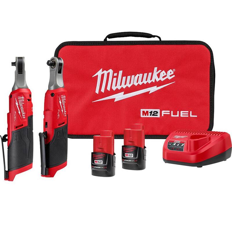 Juego de combo de trinquete inalámbrico Milwaukee M12 FUEL de 12V de alta velocidad con motor sin escobillas de 3/8 de pulgada y trinquete de alta velocidad M12 FUEL de 1/4 de pulgada - 2567-22-2566-20