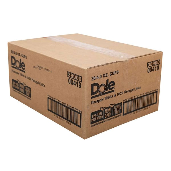 Dole Dole Pineapple Tidbits In Juice 4 oz. Tub, PK36 - 00419