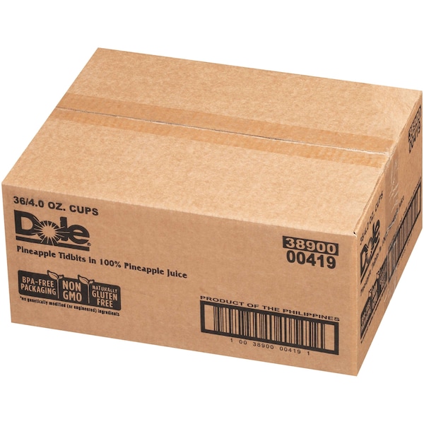 Dole Dole Pineapple Tidbits In Juice 4 oz. Tub, PK36 - 00419