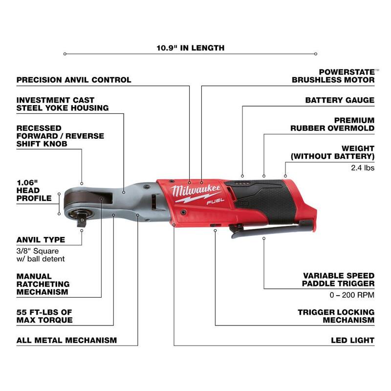 Milwaukee M12 FUEL 12-Volt Lithium-Ion Brushless 3/8 in. Llave de trinquete inalámbrica con kit de arranque de 4.0 Ah - 48-59-2440-2557-20