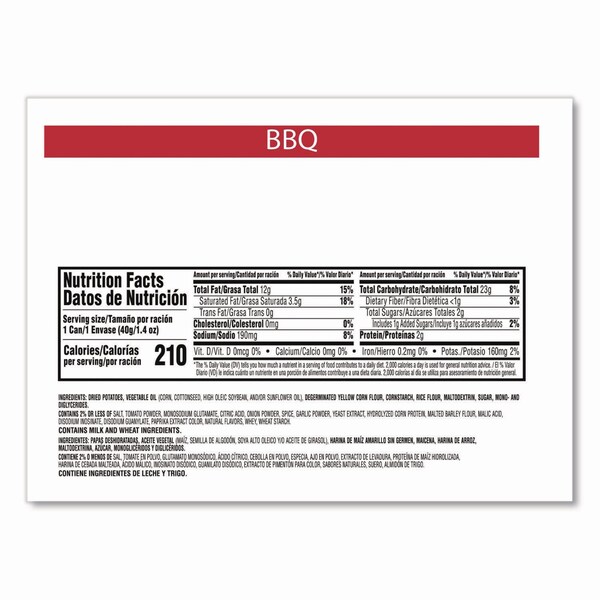 Pringles Grab and Go BBQ Crisps, 1.4 oz Can, 12PK - KEE18372