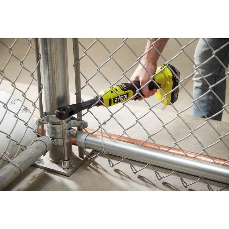 
RYOBI ONE+ 18V Llave de trinquete inalámbrica sin escobillas de 3/8 pulgadas con alcance extendido con (1) batería de 2.0 Ah y cargador - PBLRC25K1