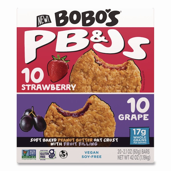 Bobos PB and J Variety Pack, Peanut Butter/Grape and Peanut Butter/Strawberry, 2.1 oz Bar, 12PK - BBO00478