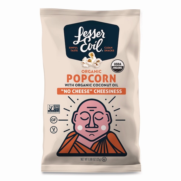 Lesserevil Snack Organic No Cheese Cheesiness Popcorn, Cheese, 0.88 oz Bag, 18PK - LSN00862