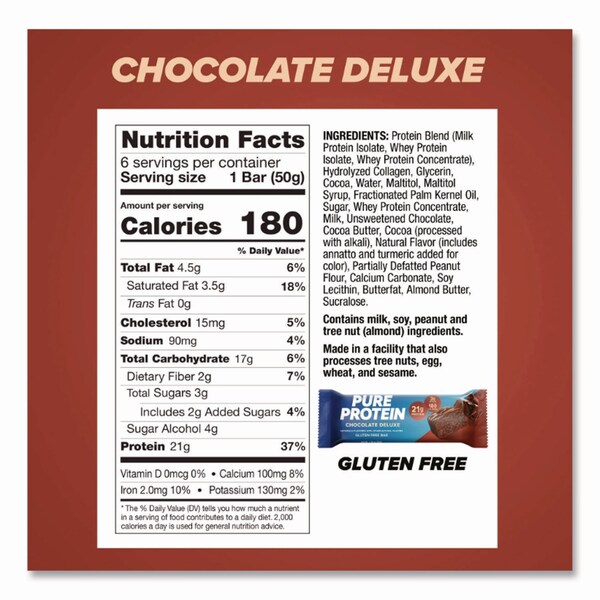 Balance Bar Pure Protein Bar, Chocolate Deluxe, 1.76 oz Bar, 6PK - NRN13809