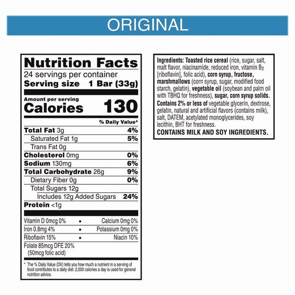 Kelloggs Rice Krispies Treats Homestyle Original Cereal Bar, 1.16 Bar, 24PK - KEE27140