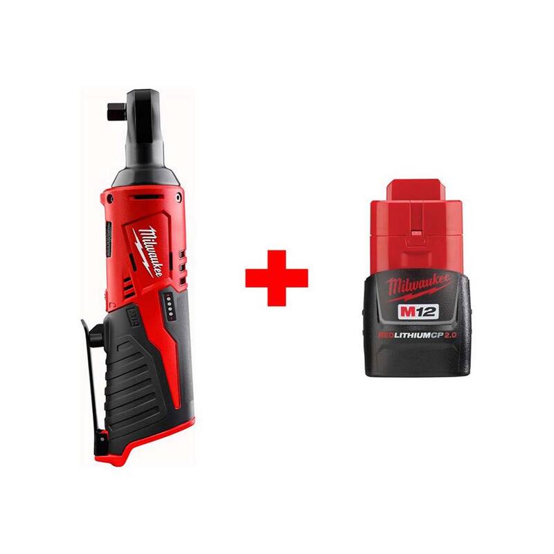 Llave de trinquete inalámbrica de 3/8 pulgadas Milwaukee M12 de 12V de iones de litio con batería M12 de 2.0Ah - 2457-20-48-11-2420