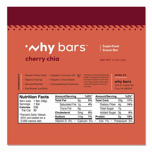Why Bars Superfood Snack Bar, Cherry Chia, 2.04 oz Bar, 12PK - WHY16205