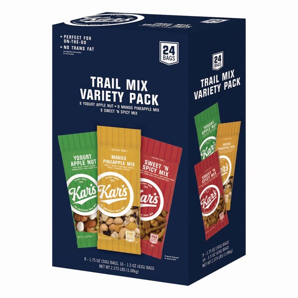 Kars Trail Mix Variety Pack, Mango Pineapple/Sweet N Spicy/Yogurt Apple Nut, 24PK - KAR08363