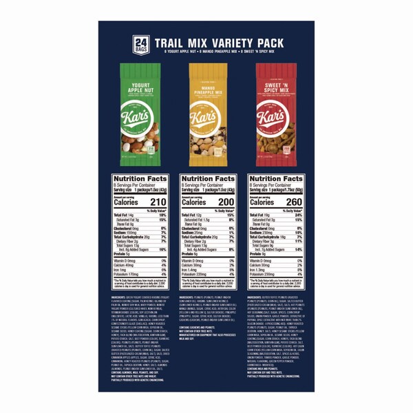 Kars Trail Mix Variety Pack, Mango Pineapple/Sweet N Spicy/Yogurt Apple Nut, 24PK - KAR08363