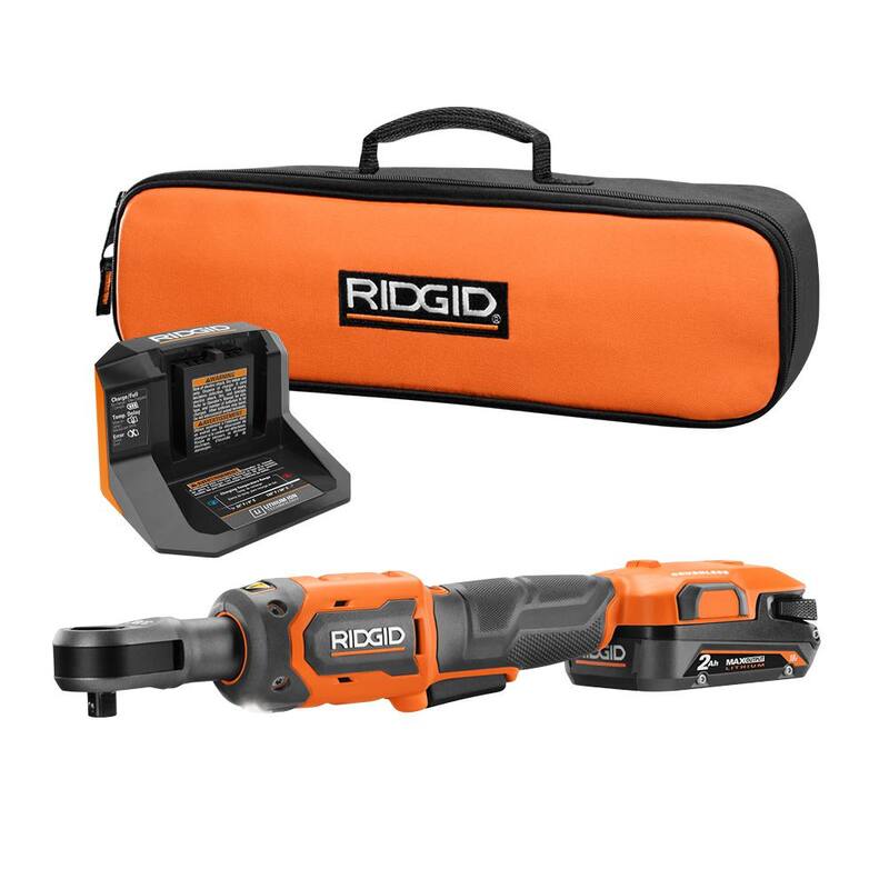 Juego de trinquete inalámbrico sin escobillas de 3/8 pulgadas y 18V RIDGID con batería de 2.0 Ah y cargador - R866011K