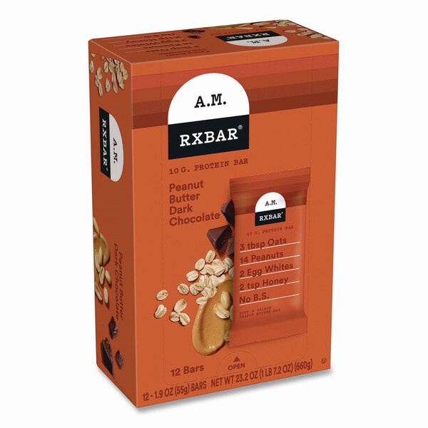 A.M. Rxbar Gluten-Free Peanut Butter Dark Chocolate Protein Bar, 1.9 oz Bar, 12PK - KEE00718