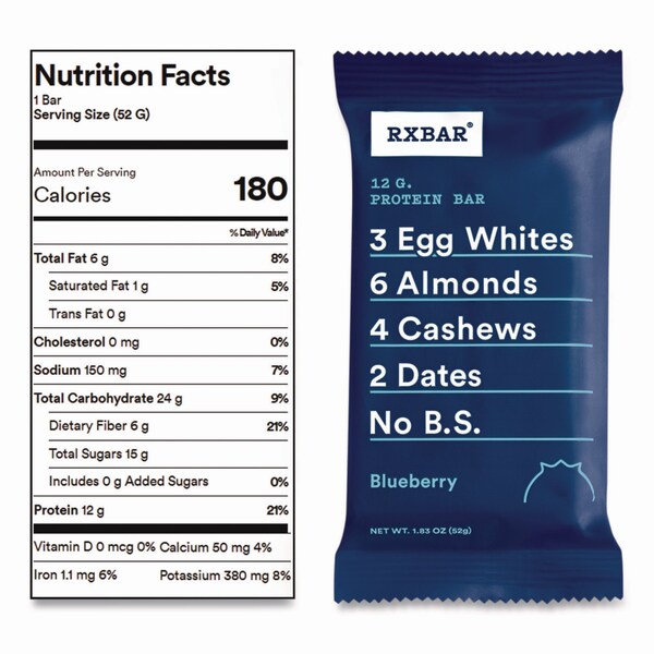 Rxbar Adult Bars, Blueberry, 1.83 oz Bar, 12PK - CGO00426