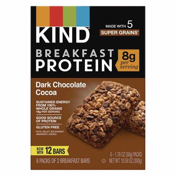 Kind Breakfast Protein Bars, Dark Chocolate Cocoa, 1.76 oz Two-Bar Packs, 6PK - PHW41936
