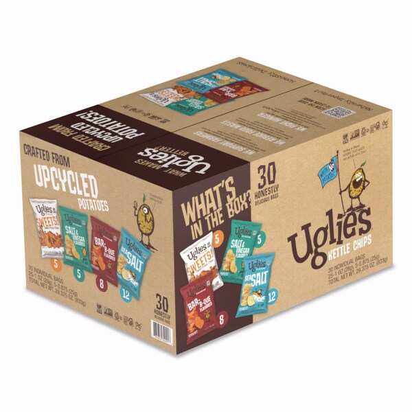 Uglies Kettle Potato Chips, Assorted, 0.88 oz/1 oz Bags, 30PK - DFN34091