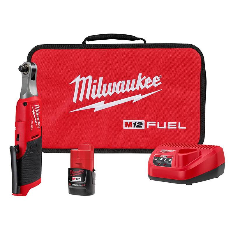 Milwaukee M12 FUEL 12V Lithium-Ion Brushless Cordless High Speed 3/8 in. Ratchet Kit con una Batería, Cargador y Bolsa - 2567-21H