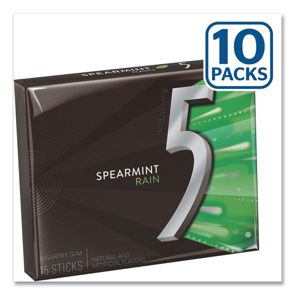 Wrigleys Five Gum, Spearmint Rain, 15 Sticks, 10PK - WMW51404