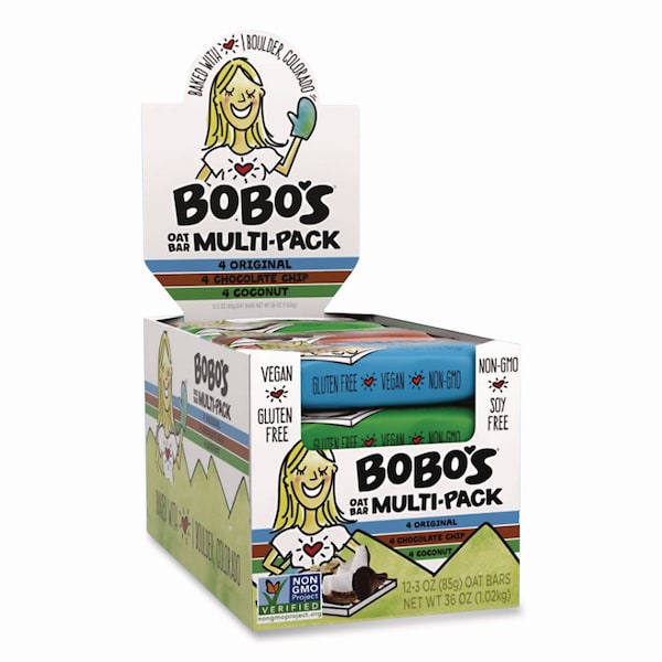 Bobos Oat Bar Coconut/Chocolate Chip/Original Multipack, 3 oz Individually Wrapped, 12PK - BBO00098