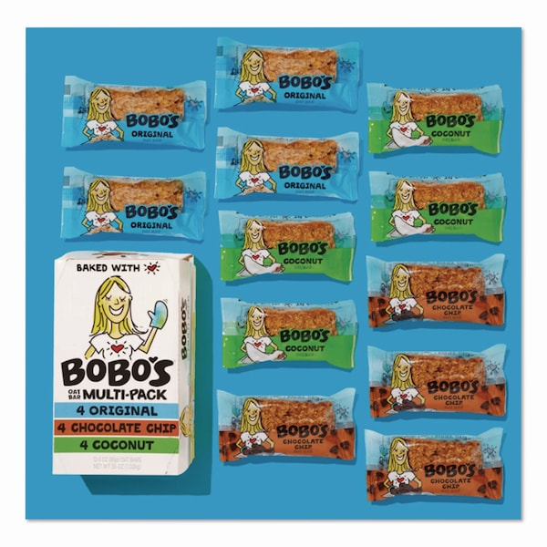 Bobos Oat Bar Coconut/Chocolate Chip/Original Multipack, 3 oz Individually Wrapped, 12PK - BBO00098