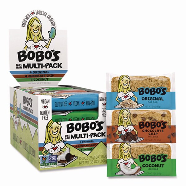 Bobos Oat Bar Coconut/Chocolate Chip/Original Multipack, 3 oz Individually Wrapped, 12PK - BBO00098