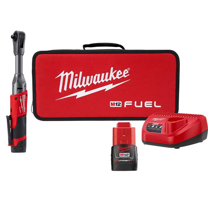Juego de trinquete extensible inalámbrico sin escobillas de iones de litio Milwaukee M12 FUEL 12V de 3/8 pulg. con batería M12 2.0Ah - 2560-21-48-11-2420