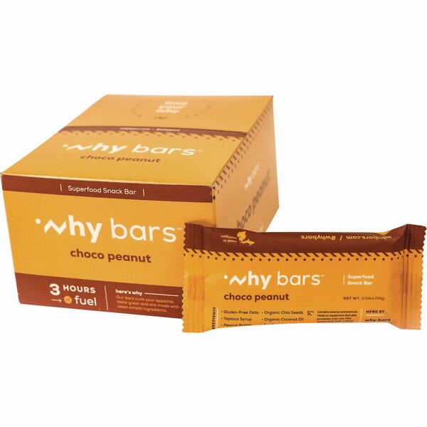 Why Bars Superfood Snack Bar, Choco Peanut, 2.04 oz Bar, 12PK - WHY16204