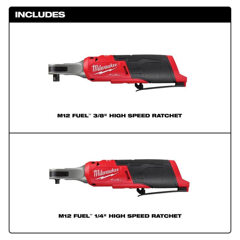 Milwaukee M12 FUEL 12V Llave de trinquete inalámbrica sin escobillas de litio de alta velocidad de 3/8 de pulgada con llave de trinquete de alta velocidad sin escobillas de 1/4 de pulgada - 2567-20-2566-20
