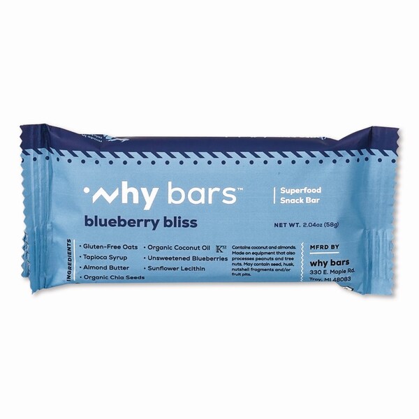 Why Bars Superfood Snack Bar, Blueberry Bliss, 2.04 oz Bar, 12PK - WHY16209