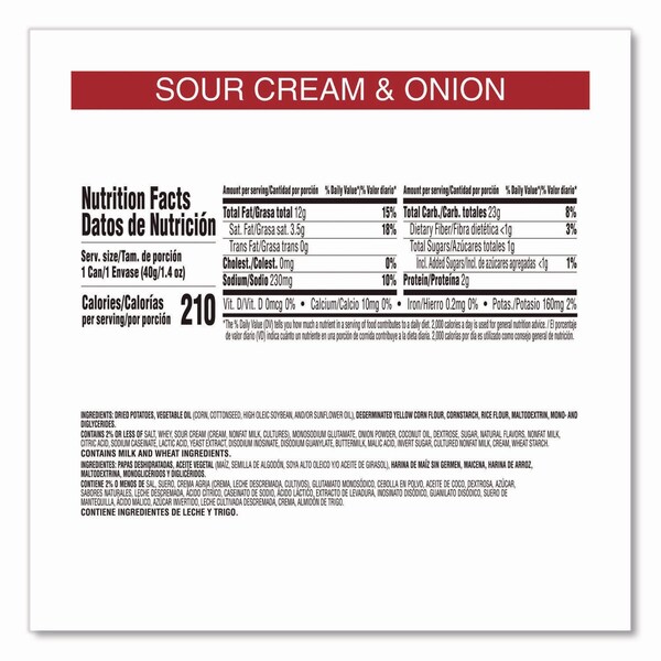 Pringles Grab and Go sour Cream and Onion Crisps, 1.4 oz Cans, 12PK - KEE16673