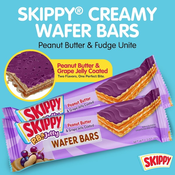Skippy P.B. and Jelly Peanut Butter And Grape Jelly Coated Wafer Bars, 1.3 oz, 6 Ct, 36g/Bar - SKIPPYPBJEL6