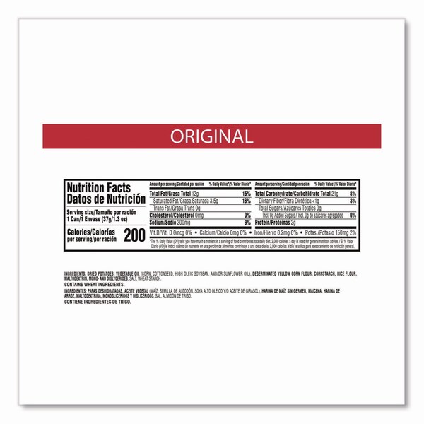 Pringles Potato Chips, Original, 1.3 oz Can, 12PK - KEE84557