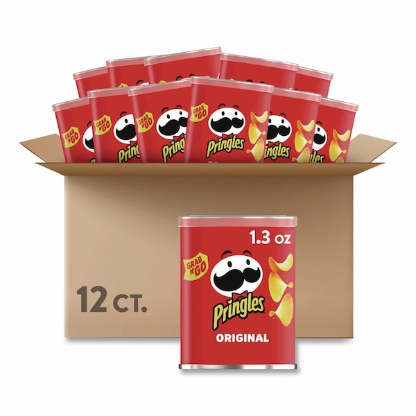 Pringles Potato Chips, Original, 1.3 oz Can, 12PK - KEE84557
