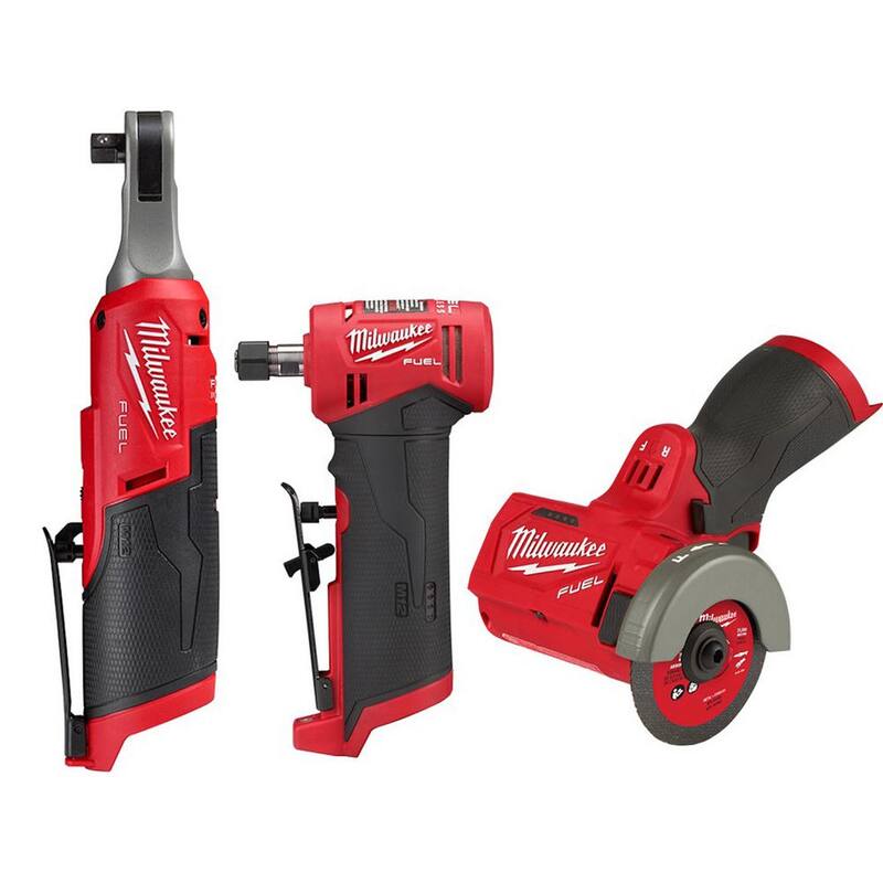 Milwaukee M12 FUEL 12V Lithium-Ion Brushless High Speed 3/8 inalámbrica Ratchet w / M12 FUEL 3 in. Cutoff Saw & 1/4 in. Die Grinder - 2567-20-2522-20-2485-20