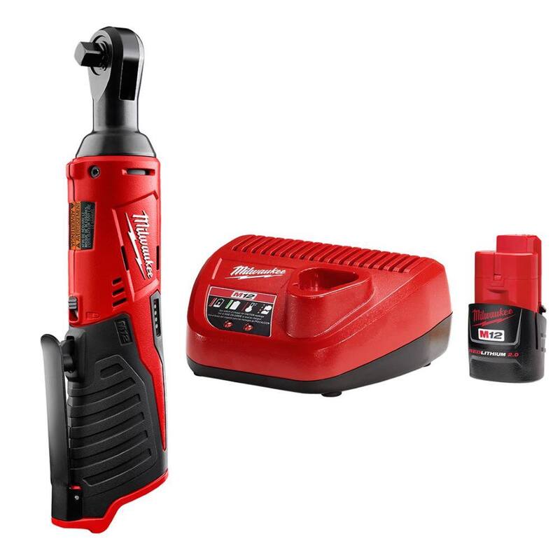 Milwaukee M12 12V Llave de trinquete inalámbrica de 3/8 in de iones de litio (solo herramienta) con Kit inicial M12 2.0 Ah - 2457-20-48-59-2420