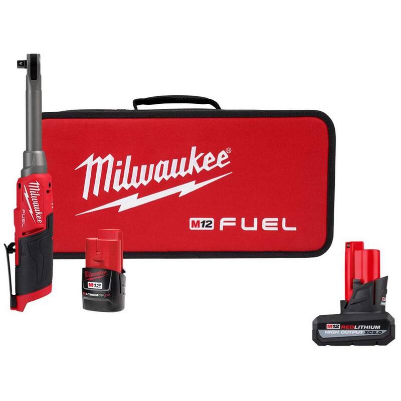 Milwaukee M12 FUEL 12V Li-Ion Brushless 3/8 in. Ratchet inalámbrico de alta velocidad de alcance extendido con kit de cargador con batería de 5.0 Ah - 2569-21-48-11-2450